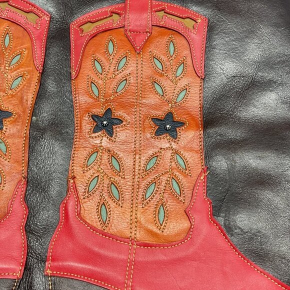 2 Western Leather Accent Pillows Fringed Cowboy boot Texas Star applique - Picture 9 of 15